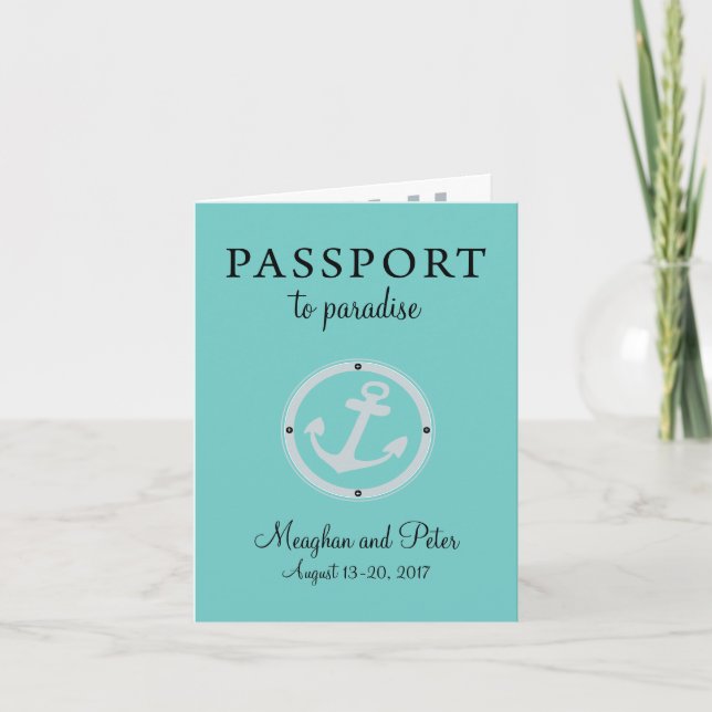 Teal Bahamas Cruise Passport Wedding Invitation (Front)