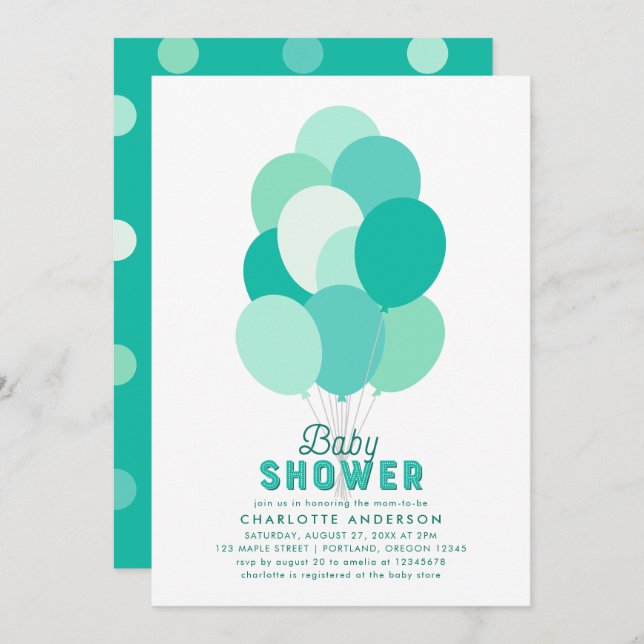 Teal Balloons Baby Shower Invitation (Front/Back)
