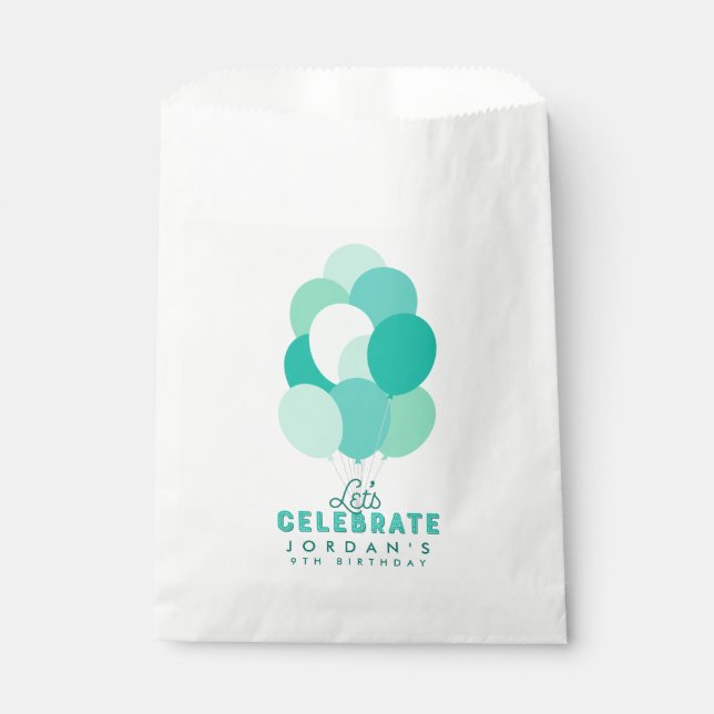 Teal Balloons Let's Celebrate Any Age Birthday Favour Bags (Front)