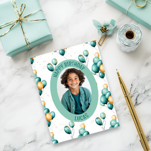 Teal Balloons Pattern Photo Card