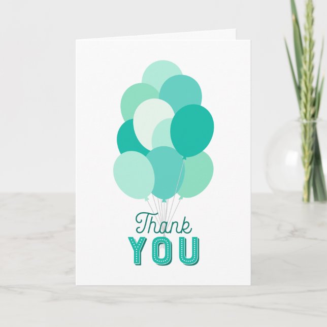 Teal Balloons Thank You Card (Front)