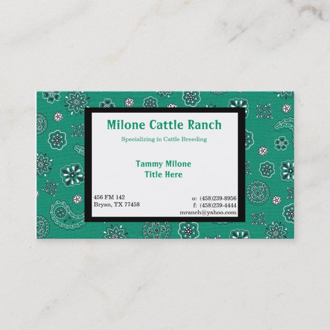 Teal Bandanna Business Card (Front)