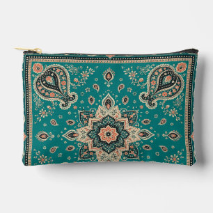 Teal Bandanna Paisley Small Zipper Pouch