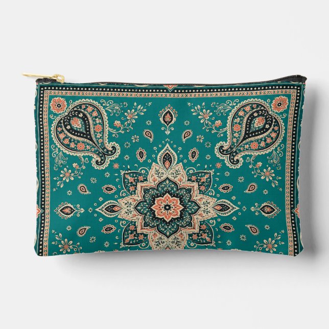Teal Bandanna Paisley Small Zipper Pouch (Front)