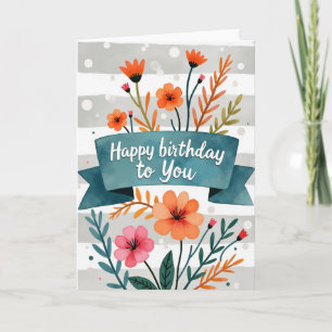 Teal Banner Birthday Card