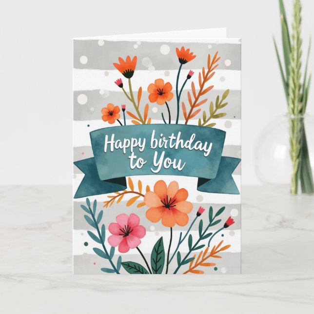 Teal Banner Birthday Card (Front)