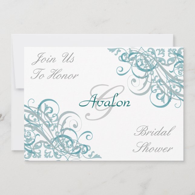 Teal Baroque Swirls Bridal Shower Invitation (Front)