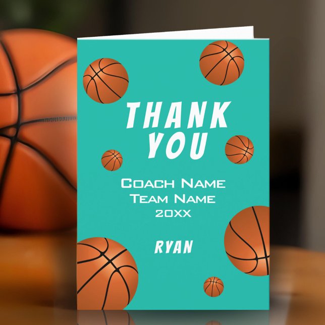 Teal Basketball Ball Thank you Coach Card (Creator Uploaded)