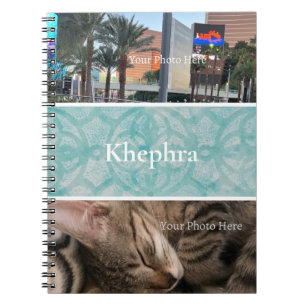 Teal Batik Photo Collage, Border, Name Notebook