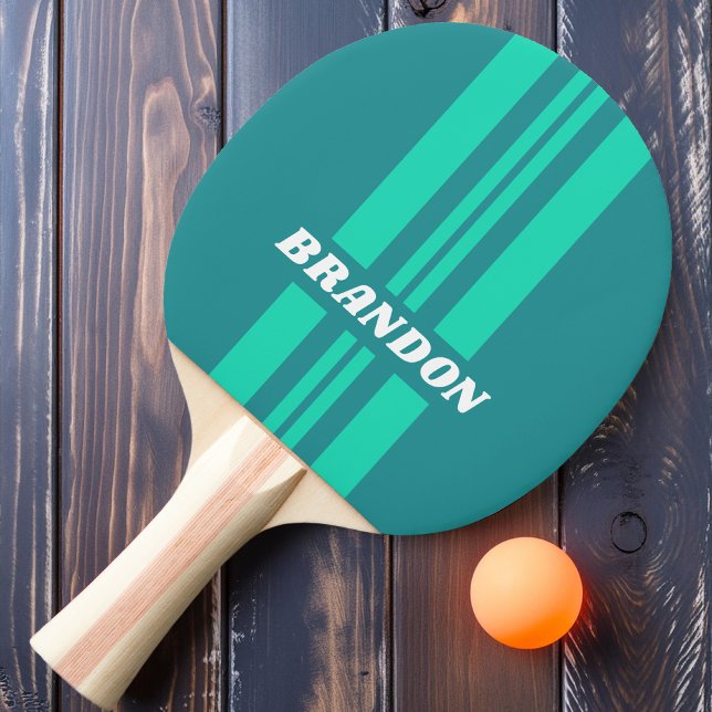 Teal Beach Breeze Rally Stripe with Name Ping Pong Paddle (Creator Uploaded)
