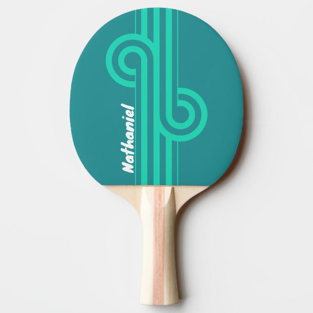 Teal Beach Breeze Stripe Loop with Name Ping Pong Paddle (Back)