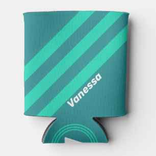 Teal Beach Breeze Stripes with Name Can Cooler