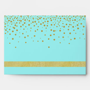 Teal Beach Gold Foil Faux Glitter Metal  Wedding Envelopes