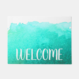 Teal beach house ocean theme welcome mat
