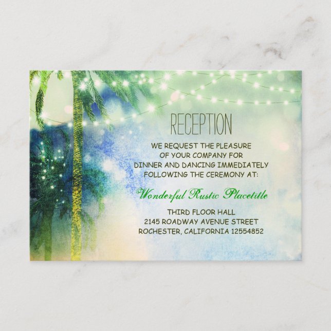 teal beach palms wedding Reception cards (Front)