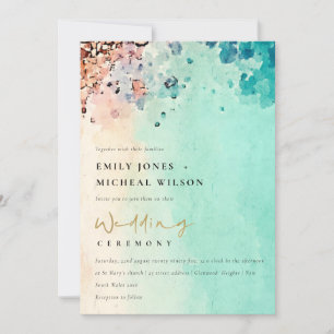 TEAL BEACH SAND ROCK WATERCOLOR WEDDING INVITE