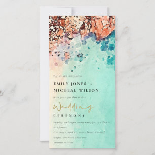 TEAL BEACH SAND ROCK WATERCOLOR WEDDING INVITE