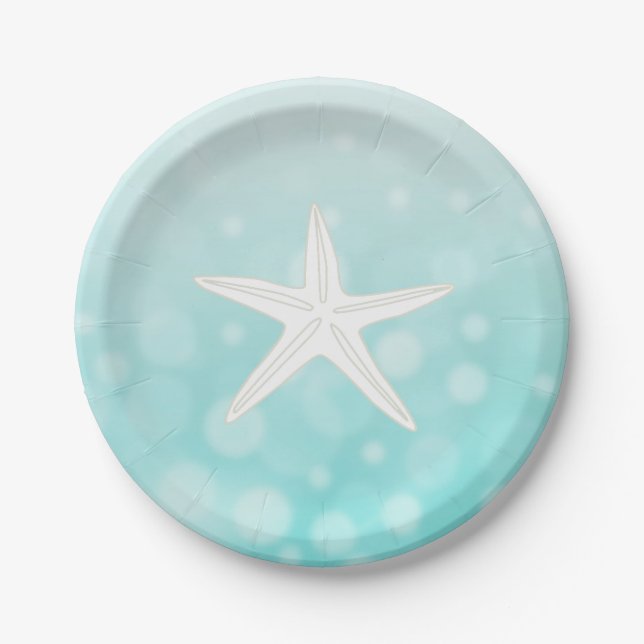 Teal Beach Themed Starfish Paper Plates (Front)