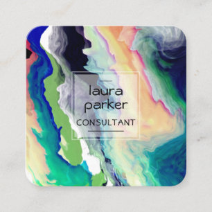 Teal Beach Watercolour Abstract Splatter Art Squar Square Business Card