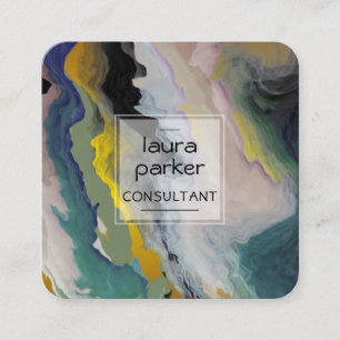 Teal Beach Watercolour Abstract Splatter Art Squar Square Business Card