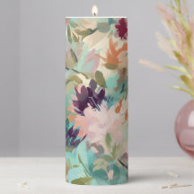 Teal Beige Abstract Painting Floral Pattern