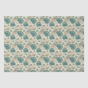 Teal & Beige Beach Shells Pattern Decoupage Tissue Paper