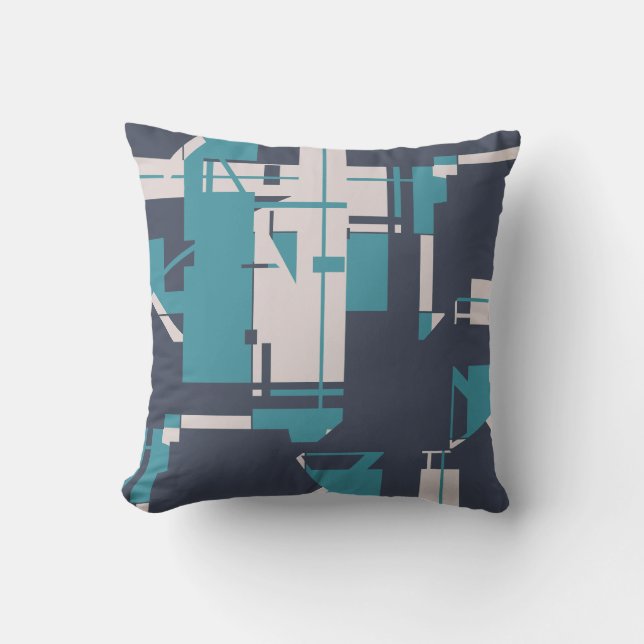 Teal Beige Charcoal Geometric Abstract Design  Cushion (Front)