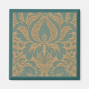 Teal Beige Damask Magnet