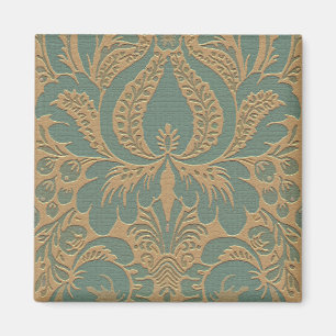 Teal Beige Damask Magnet