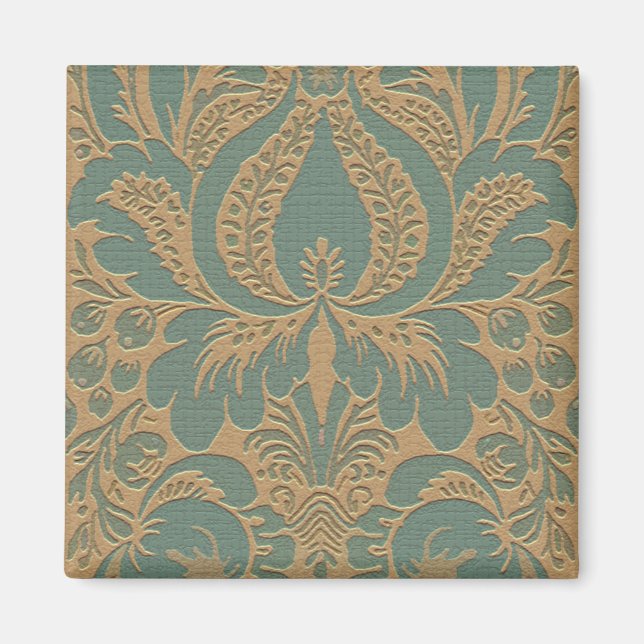Teal Beige Damask Magnet (Front)