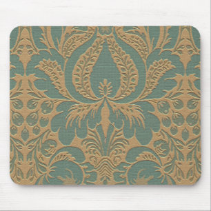 Teal Beige Damask Mousepad