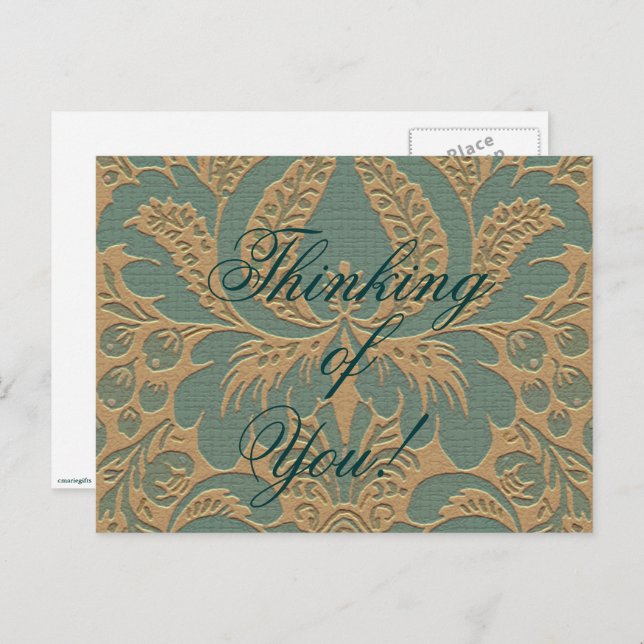 Teal Beige Damask Postcard (Front/Back)