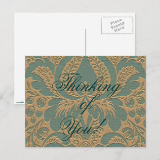Teal Beige Damask Postcard