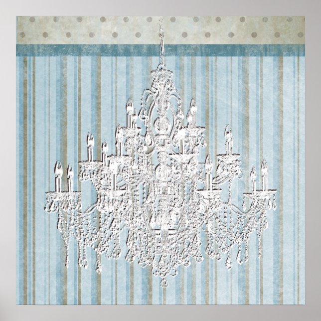 Teal Beige Shabby Chic Chandelier Wall Art Print (Front)