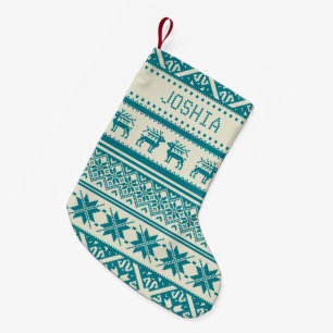 Teal & Beige Ugly Christmas Sweater - Your name Small Christmas Stocking