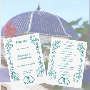 Teal Bells Scrollwork Design Wedding Programme
