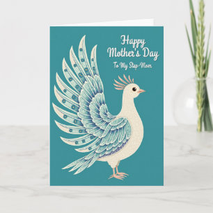 Teal Bird Step Moms Day Card