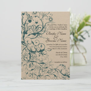 Teal Birds & Swirls Wedding Invitation