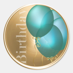 Teal Birthday Balloons Gold Envelope Seal
