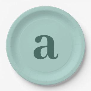 Teal Birthday Monogram Minimalist Paper Plate