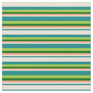 Teal, Bisque, Light Salmon, Dark Green & Green Fabric