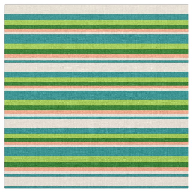Teal, Bisque, Light Salmon, Dark Green & Green Fabric (Close Up)