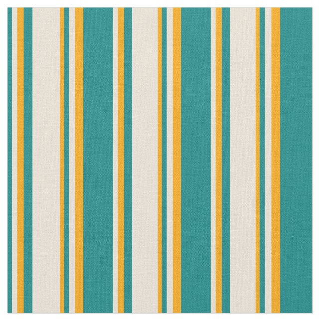 Teal, Bisque & Orange Stripes Fabric (Close Up)