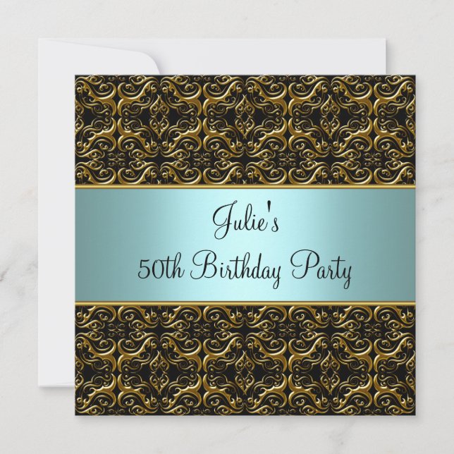 Teal Black 50th Birthday Party Invitation 50th (Front)