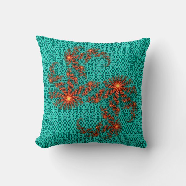Teal Black Abstract Mandala Pattern Cushion (Front)