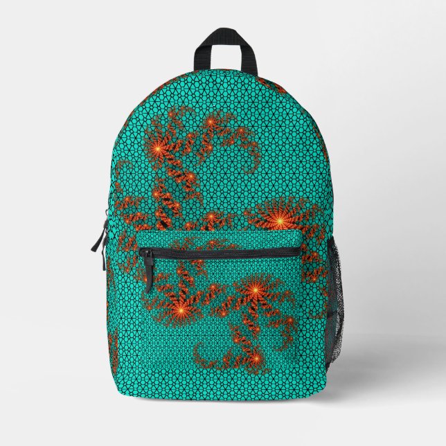 Teal Black Abstract Mandala Pattern Printed Backpack (Front)