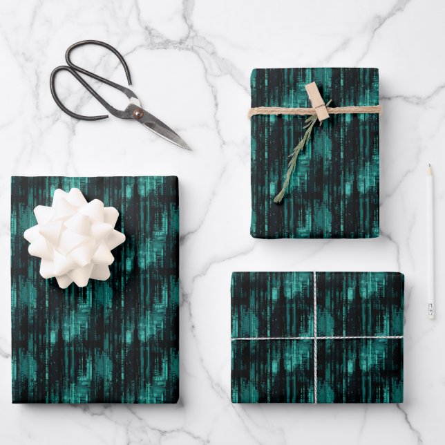 Teal & Black Abstract  Wrapping Paper Sheet (Front)