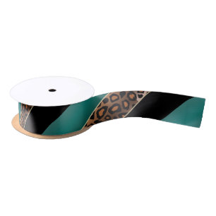 Teal, Black and Leopard Print Satin Ribbon
