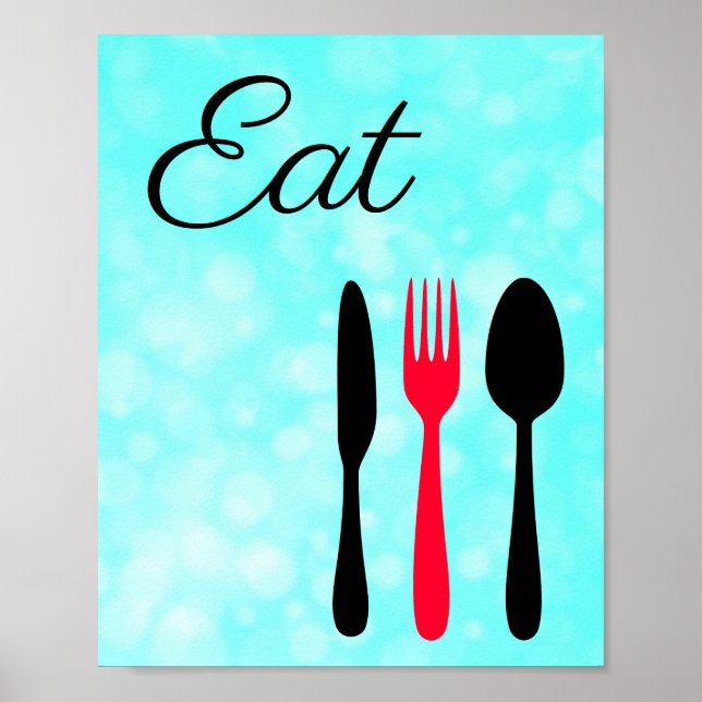 Teal,  Black and Red Eat Sign for Kitchen (Front)