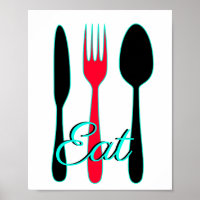 Teal, Black and Red Eat Sign for Kitchen